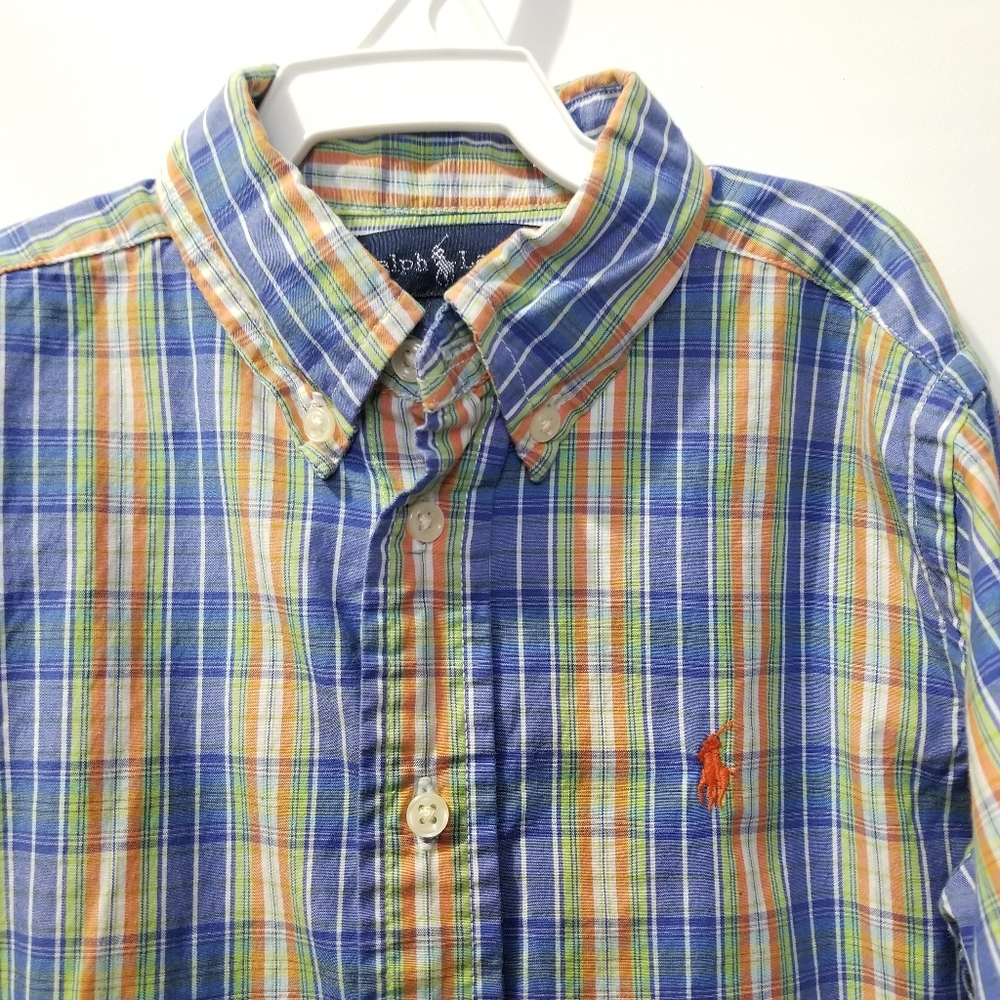 Ralph Lauren Polo Boys Size 4 Blue Plaid Dad Shirt Button Long Sleeve Preppy